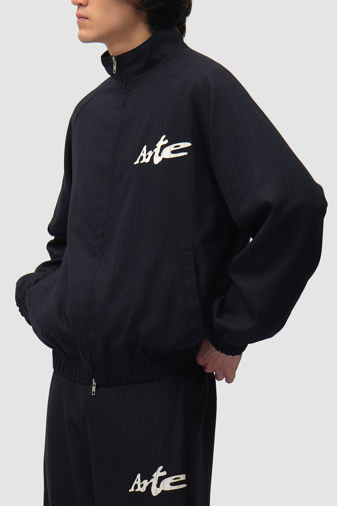 Pinstripe Track Jacket - Black