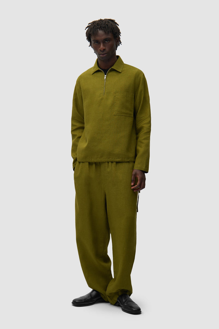 Pull en lin zippé quart de longueur - Vert