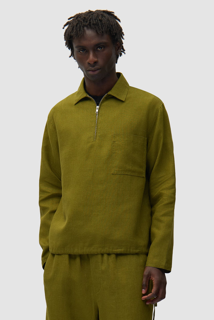 Pull en lin zippé quart de longueur - Vert