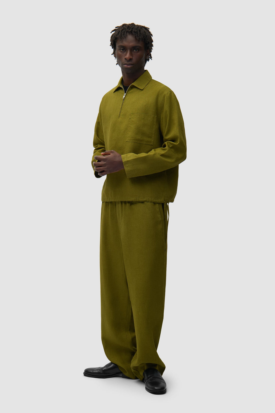 Pull en lin zippé quart de longueur - Vert
