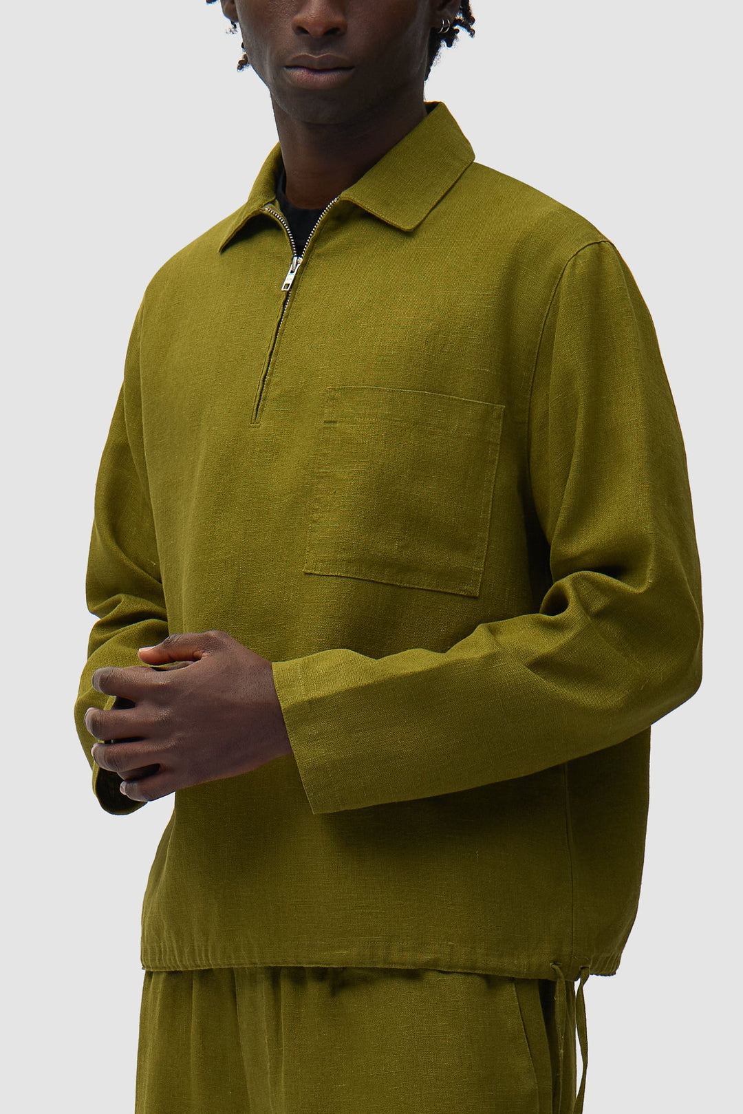 Pull en lin zippé quart de longueur - Vert