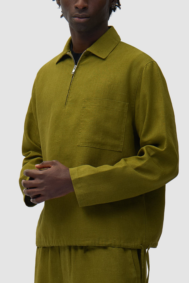 Pull en lin zippé quart de longueur - Vert