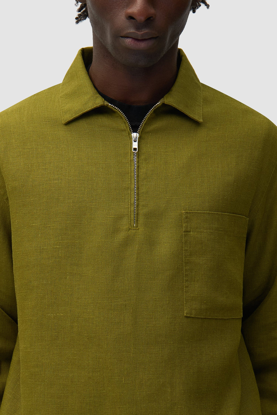 Pull en lin zippé quart de longueur - Vert