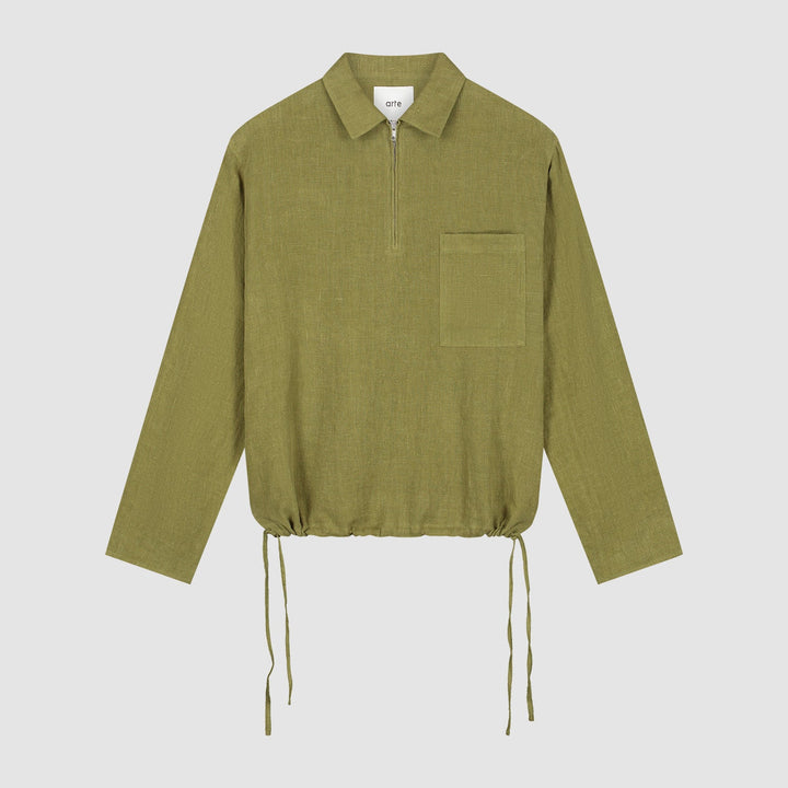 Pull en lin zippé quart de longueur - Vert